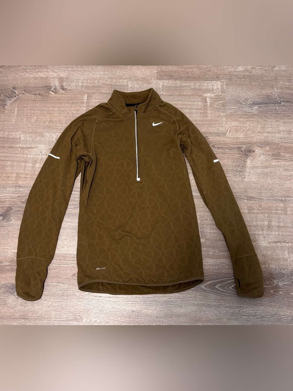 Nike Dri-Fit Women Pull Over Quarter Zip Up Sweater Olive Green Small